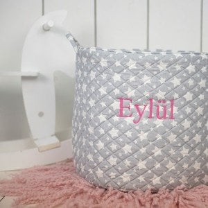 Gri Yıldız Desenli Yumuşak Oyuncak Sepet