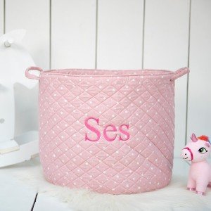 Pudra Pembe Yıldız Desenli Yumuşak Oyuncak Sepeti