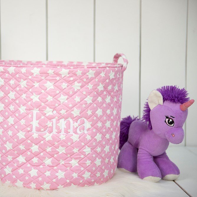 Pembe Yıldız Desenli Yumuşak Oyuncak Sepeti