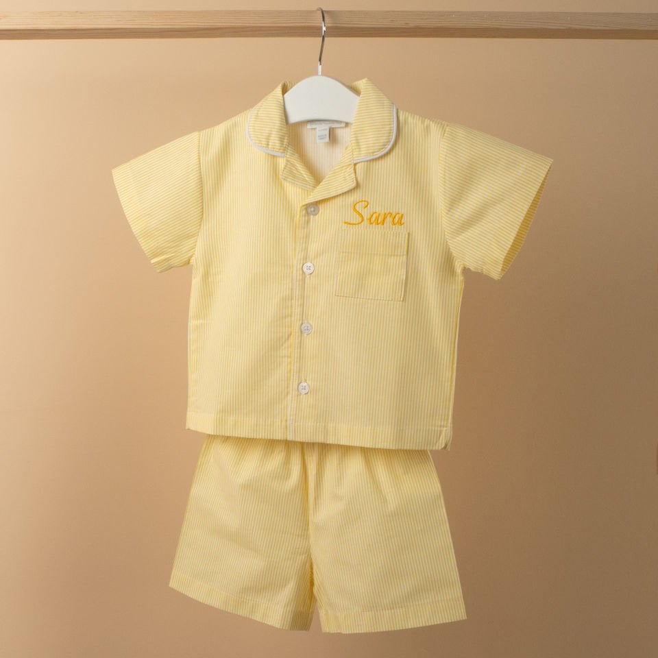 Sarı Kısa Kollu Şortlu Gömlek Pijama Takımı