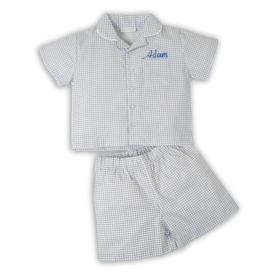 Açık Mavi Kısa Kollu Şortlu Gömlek Pijama Takımı