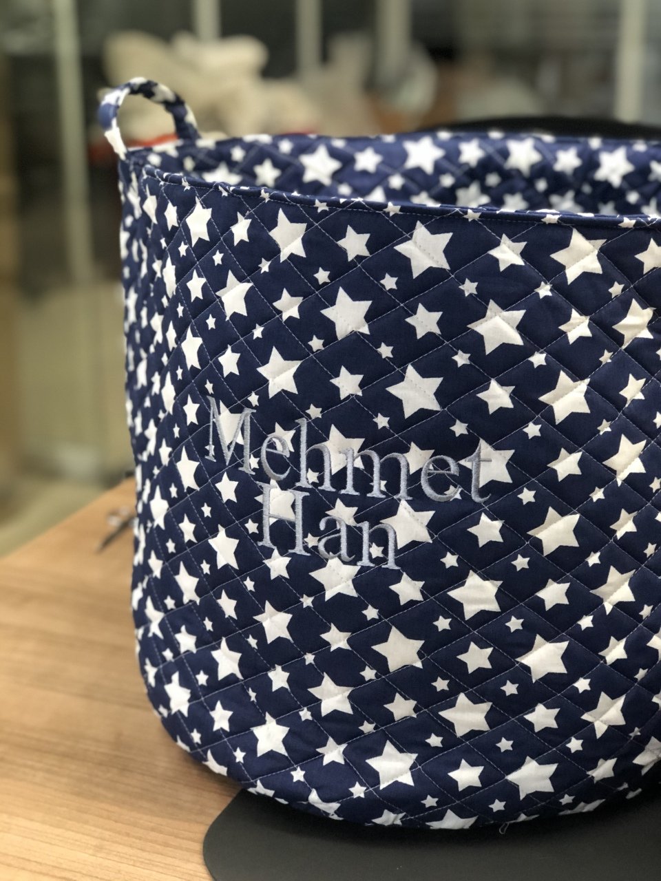 Lacivert Yıldız Desenli Oyuncak Sepeti