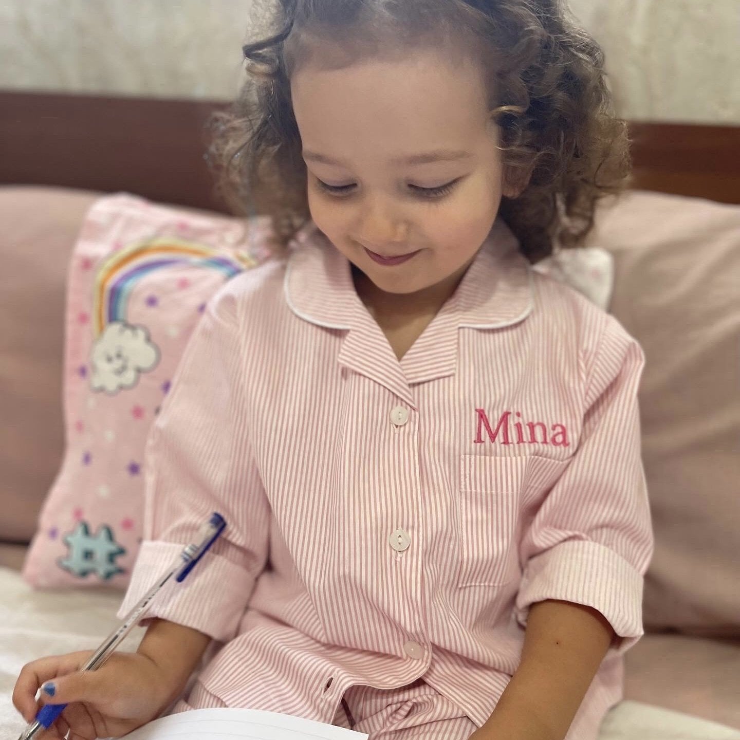 Pink Striped Shirt Pajama Set