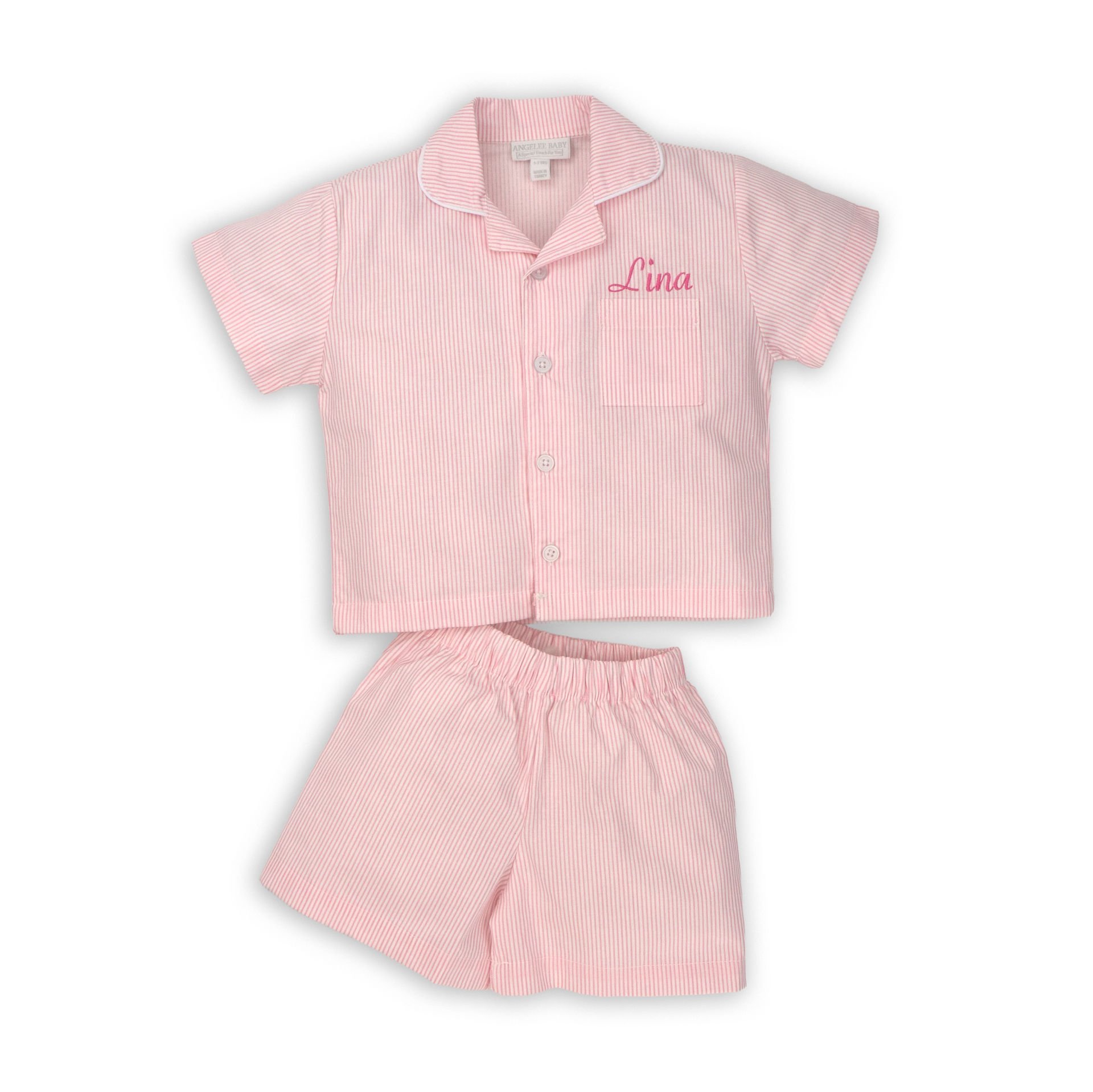 Pembe Kısa Kollu Şortlu Gömlek Pijama Takımı