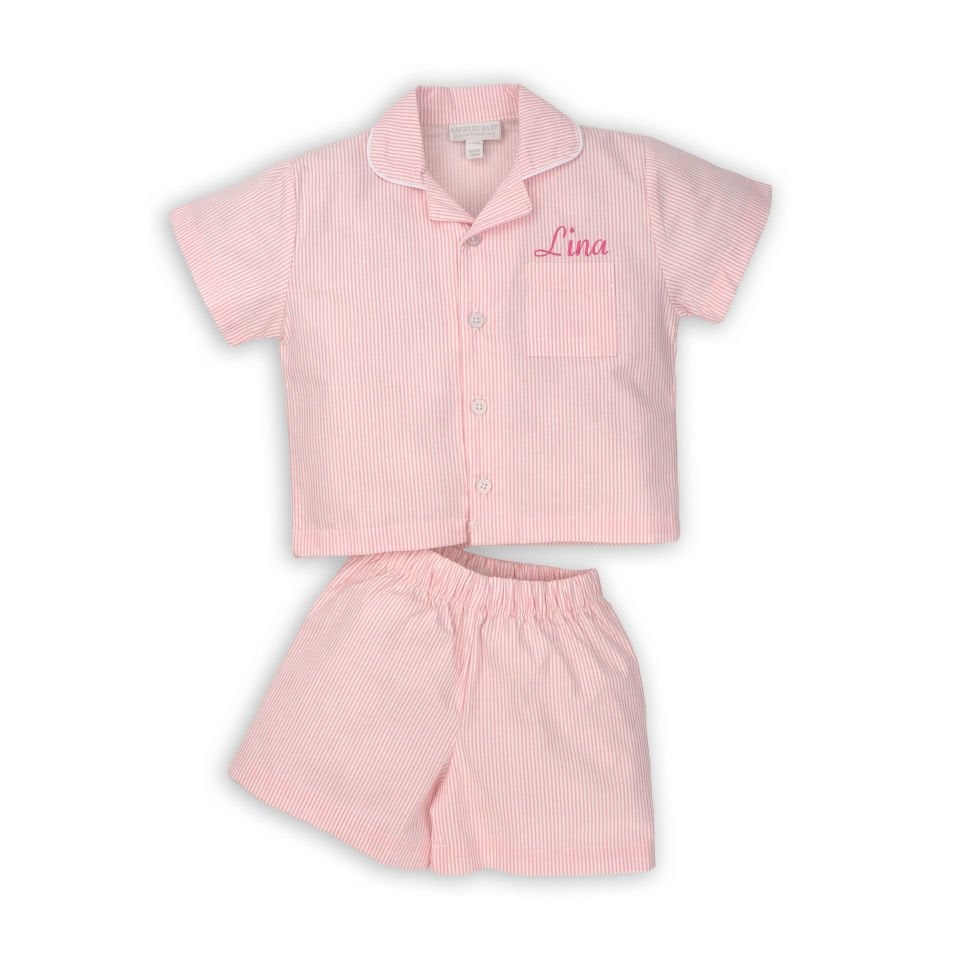 Pembe Kısa Kollu Şortlu Gömlek Pijama Takımı