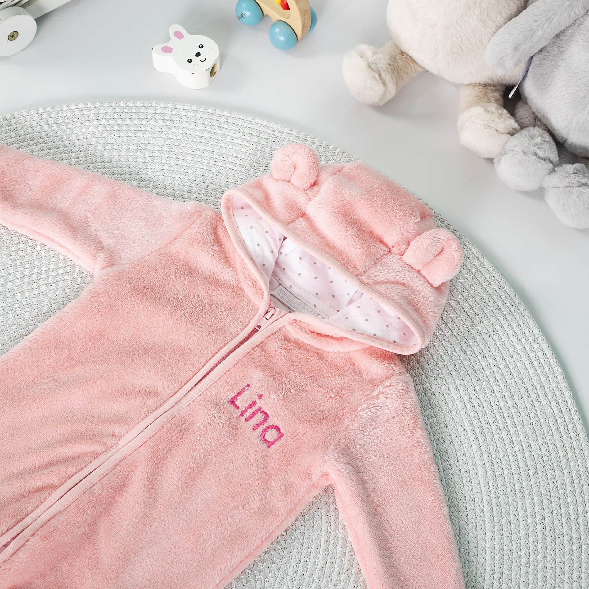 Pembe Wellsoft Ayıcık Kapüşonlu Tulum