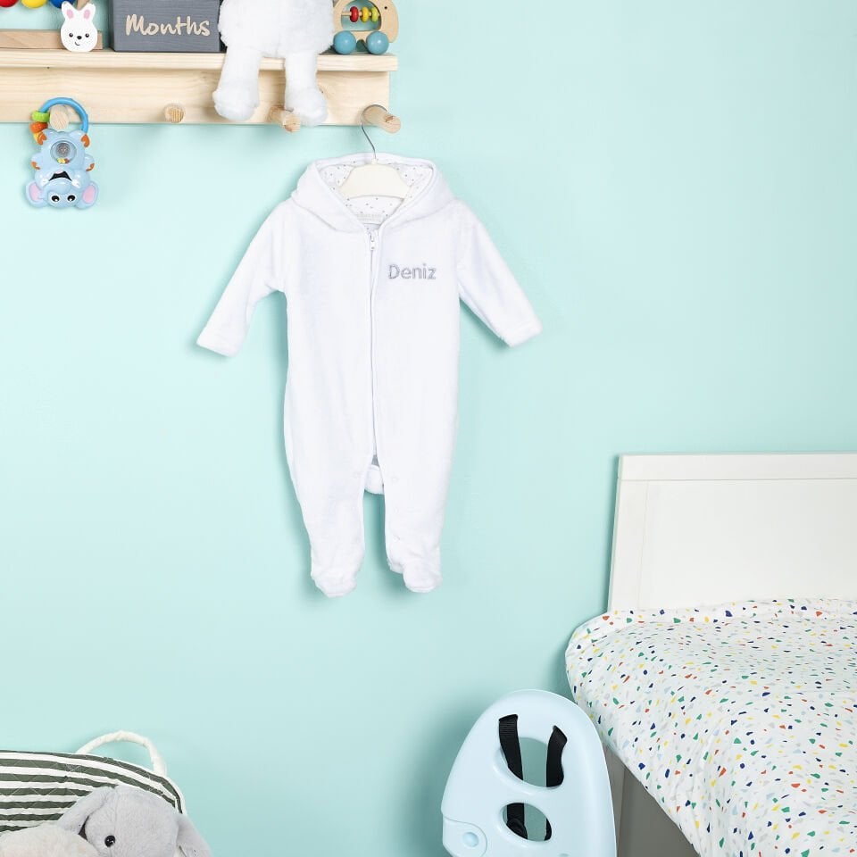 Beyaz Wellsoft Ayıcık Kapüşonlu Tulum