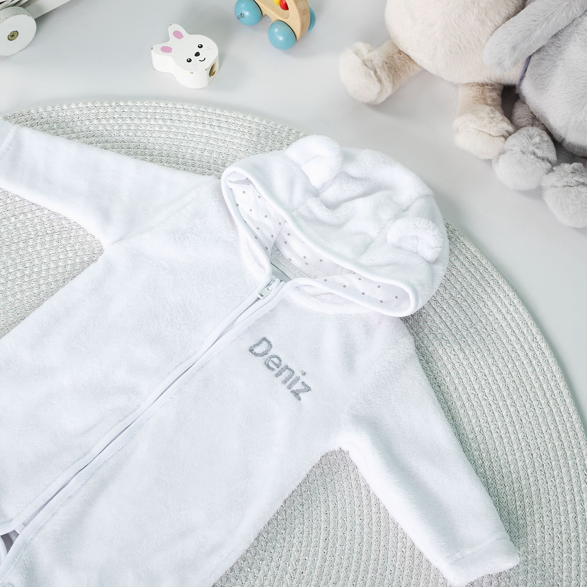 Beyaz Wellsoft Ayıcık Kapüşonlu Tulum