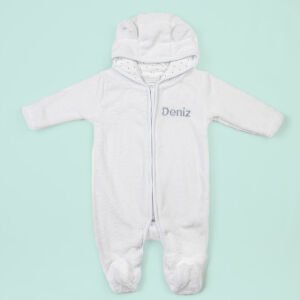 Beyaz Wellsoft Ayıcık Kapüşonlu Tulum