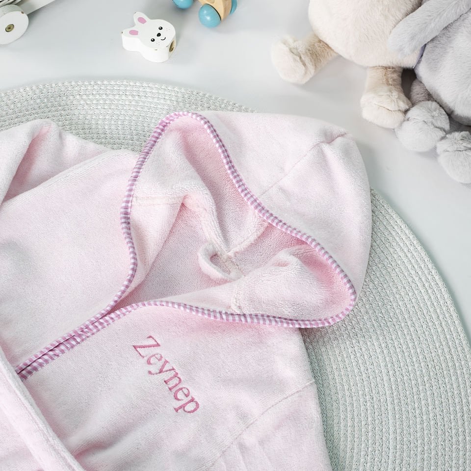 Pink Gingham Detail Terry Children's Bathrobe