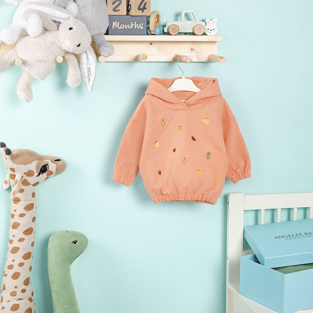 Somon Meyve Nakışlı Kulak Detaylı Çocuk Sweat Takım