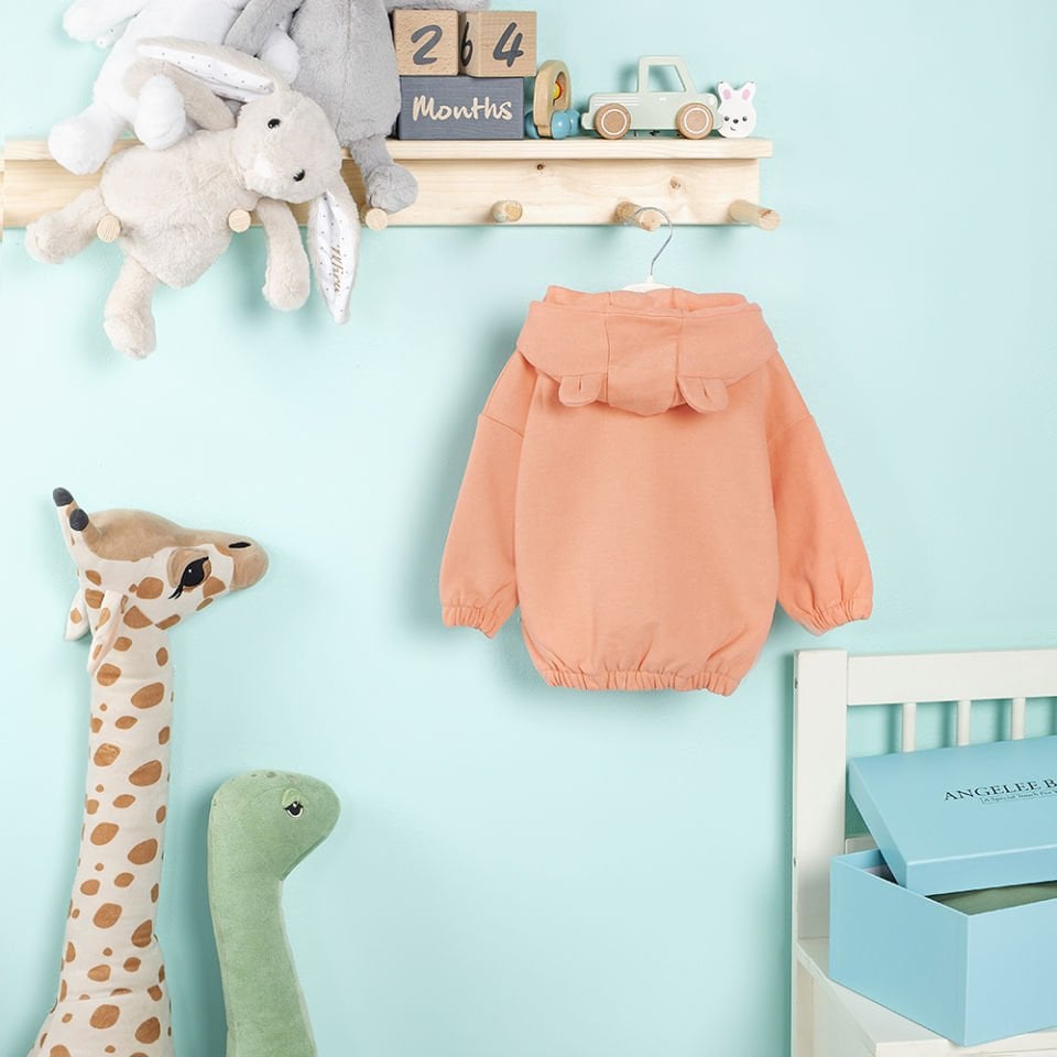 Somon Meyve Nakışlı Kulak Detaylı Çocuk Sweat Takım