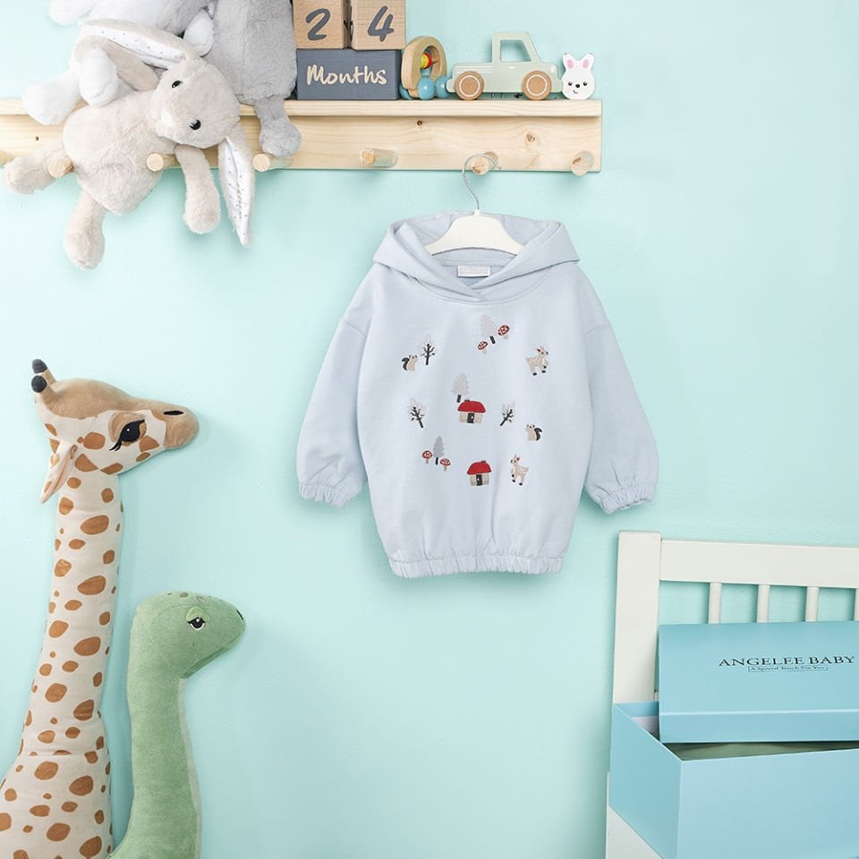 Mavi Sincap Nakışlı Kulak Detaylı Çocuk Sweat Takım