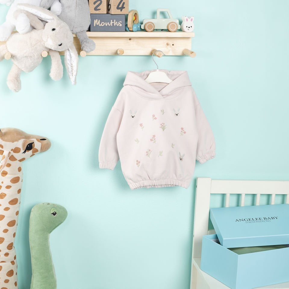 Lila Tavşan Nakışlı Kulak Detaylı Çocuk Sweat Takım