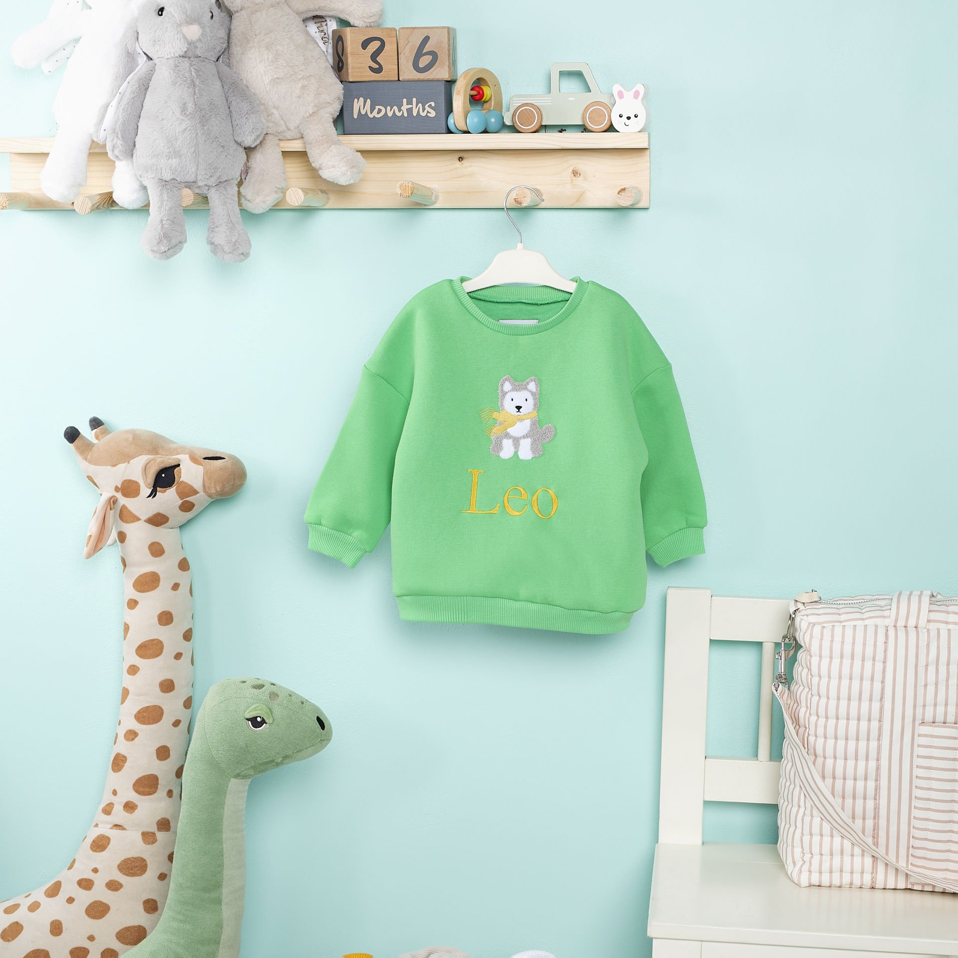 Yeşil Husky Nakışlı Çocuk Sweat