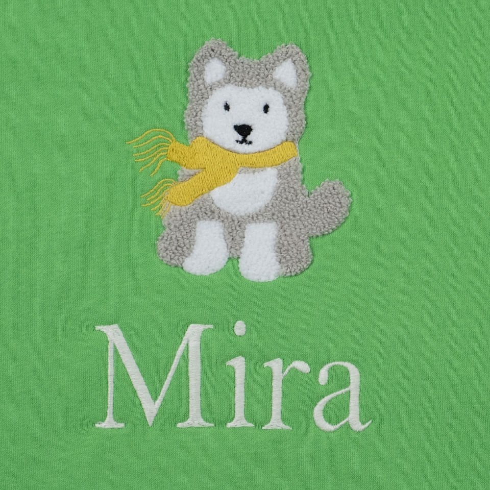 Yeşil Husky Nakışlı Çocuk Sweat