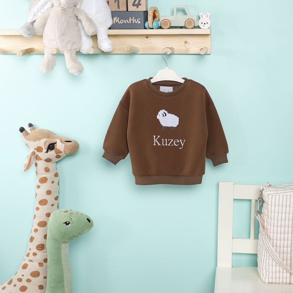Kahverengi Kuzu Nakışlı Çocuk Sweat