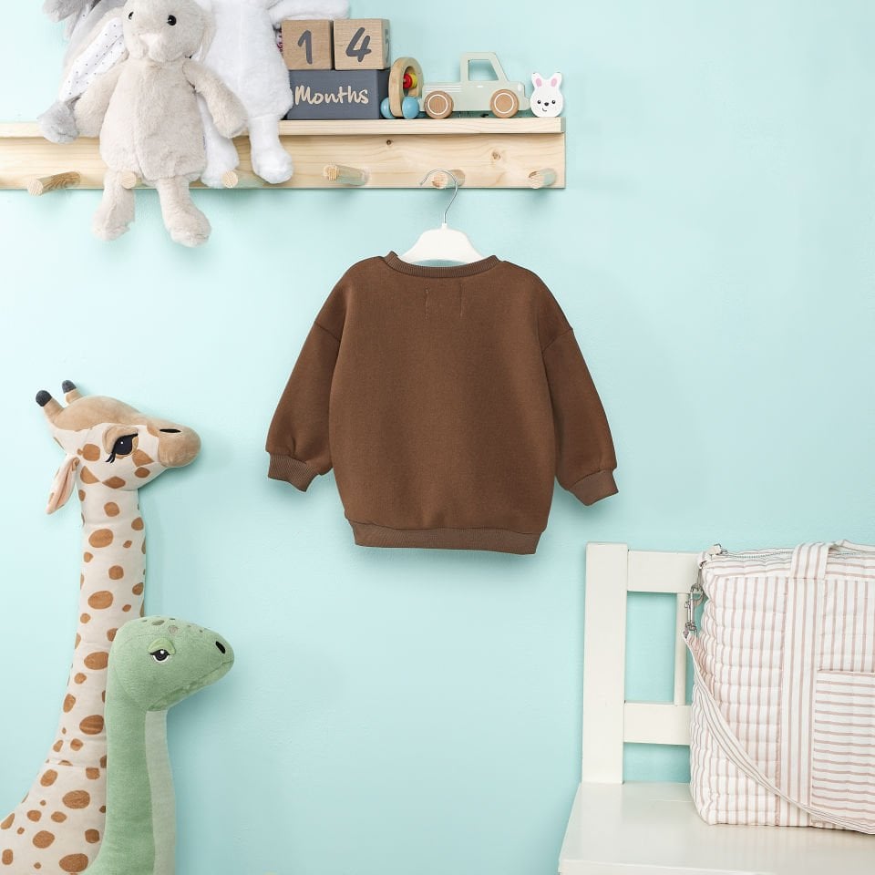 Kahverengi Kuzu Nakışlı Çocuk Sweat