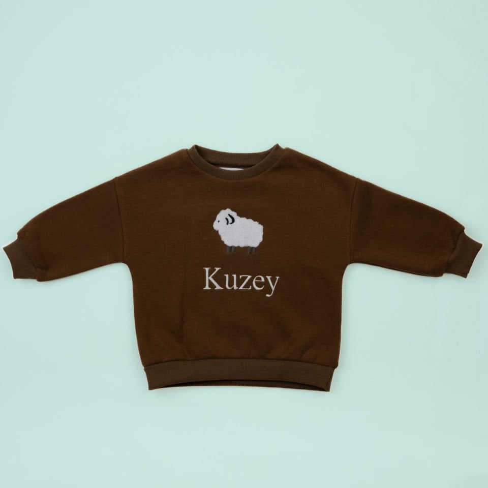 Kahverengi Kuzu Nakışlı Çocuk Sweat